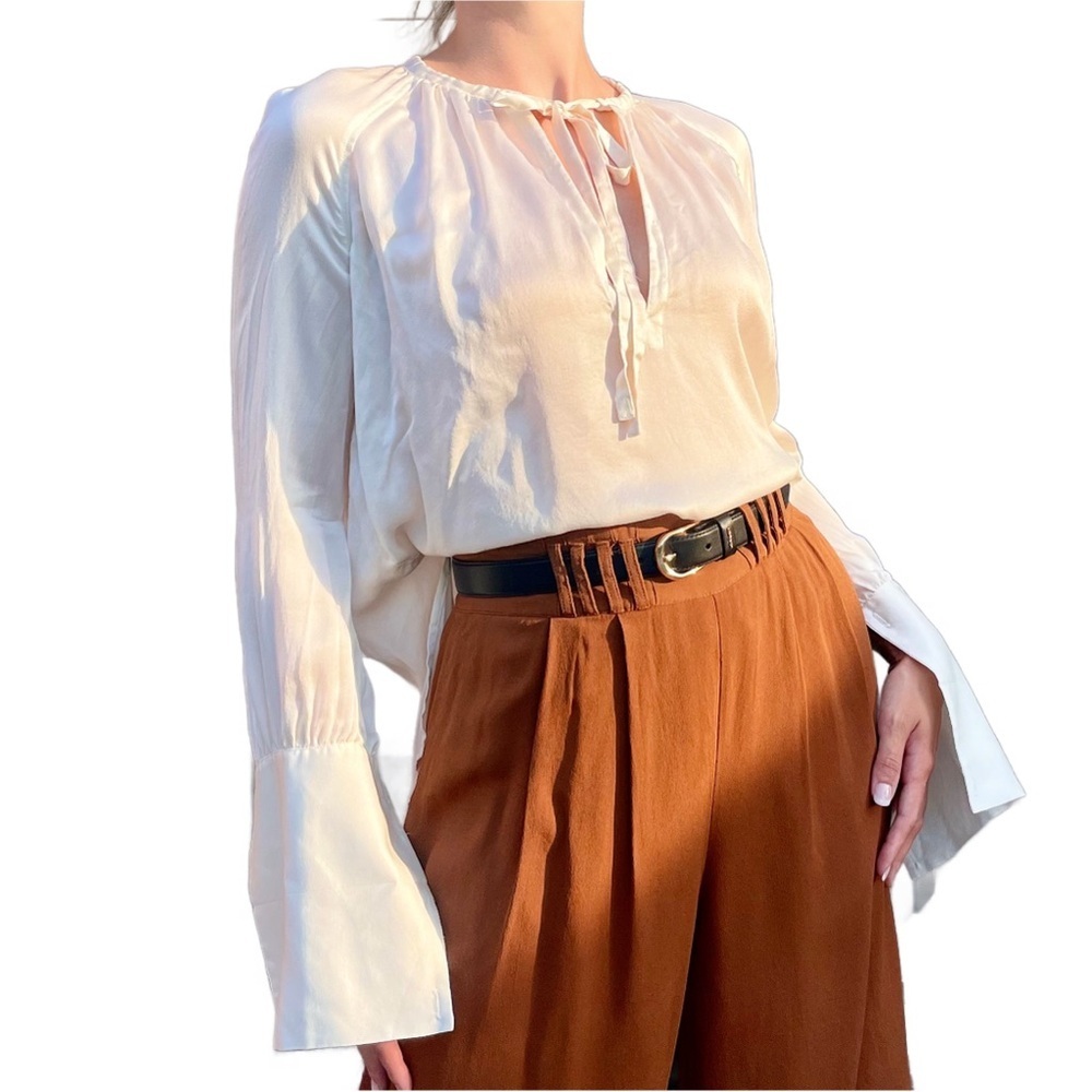 Club Monaco White Ivory Silk Long Sleeve Keyhole Choker Blouse XS